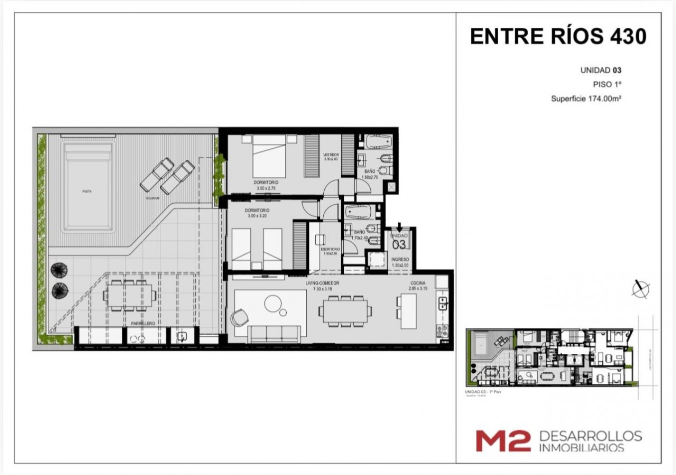 Entre Rios 430- Departamento de 2 dormitorios con patio exclusivo, pileta y parrillero 